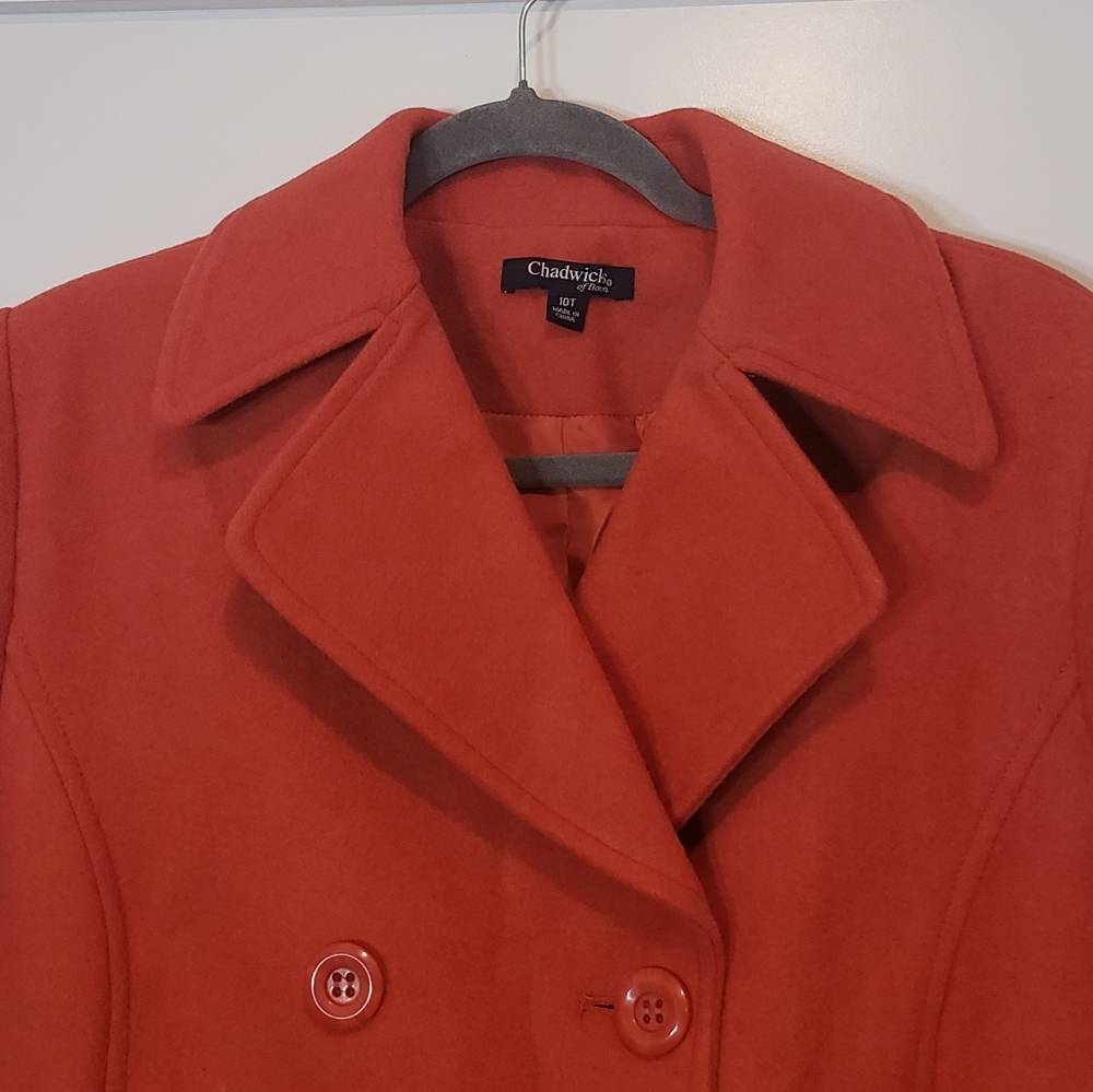 Chadwicks Wool Blend Pea Coat Double Breasted Size 10P Pockets Orange - Picture 5 of 16